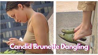 Brunette Dangling Slides on Lunch Break | Candid Shoeplay