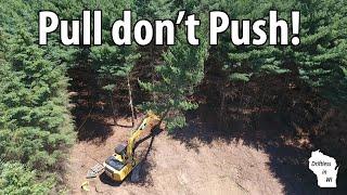 How to Remove Trees with Excavator and Bucket - Pull Method