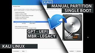 Manual Partition Kali Linux | GPT UEFI | MBR LEGACY | Single Boot Kali Linux Install | Beginners
