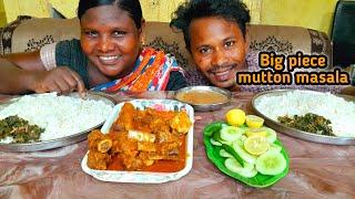 Rice Spicy Mutton Masala|Khasi mutton |Lunch Time Eating Show|isak munda eating