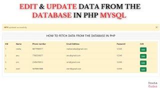 Edit And Update Data In the Database Using PHP MySQL | Update data using PHP | @snehacodes7132