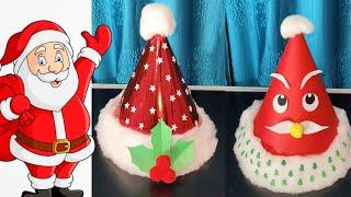 Santa Claus Cap With Paper/ Santa Cap Making At Home / DIY Santa Hat / Christmas Craft Ideas