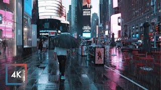 Walking in Thunderstorm in Manhattan, New York  | Times Square Rain Ambience