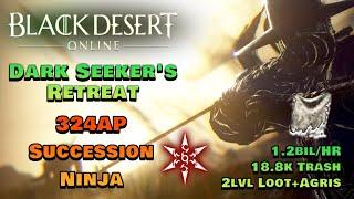 BDO | Dark Seeker's Retreat | 324AP Succession Ninja | 18.8k Trash | 2lvl LS+Agris
