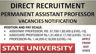 Direct Recruitment of Permanent Assistant Professor Vacancies in State University | Only PG/UGC NET