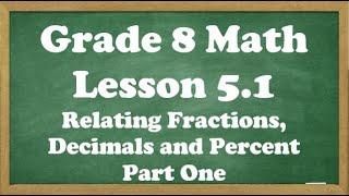 Grade 8 Math Lesson 5.1 Relating Percent, Decimals and Fractions