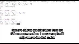 Python lists remove pop and del