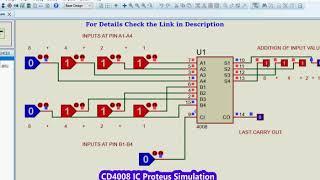 CD4008 4 Bit Full Adder IC Proteus Simulation