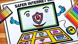 Cyber Security Poster Drawing | Safer Internet Day Poster | Safer Internet Day Poster Making