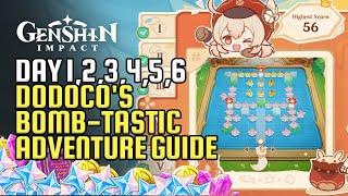 Day 1 To 6 Dodoco's Bomb-Tastic Adventure Complete Guide | All Event Challenge Stages | Genshin 4.1