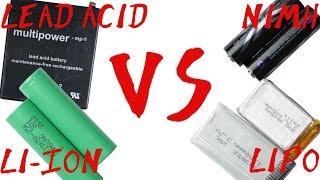 Battery Type Comparison || Lead Acid VS NiMH VS Li-Ion VS LiPo