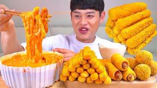 ASMR 치즈로제떡볶이와 뿌링치즈스틱 바사삭 치로스 뿌링치즈볼 뿌링핫도그먹방! Cheese Tteokbokki With Cheese Stick Cheese Ball MUKBang!