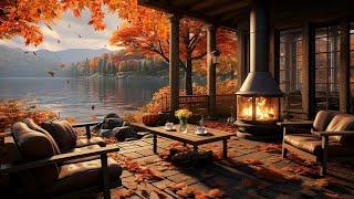 Cozy Autumn Coffee Shop Ambience  Warm Jazz Instrumental Music & Crackling Fireplace for Relaxing