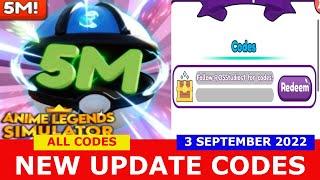 NEW UPDATE CODES [5M EVENT+FREE GIFTS] Anime Legends Simulator ROBLOX | ALL CODES |September 3, 2022