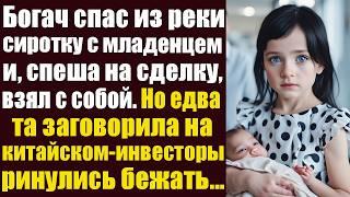 Богач спас из реки сиротку с младенцем и спеша взял с собой на важную сделку. Но едва та заговорила