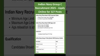 Indian Navy Group C Recruitment 2025 - Apply Onlinefor 327 Posts