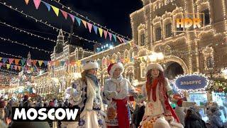 ⁴ᴷ [HDR] NEW YEAR FESTIVALS IN MOSCOW  Walk through the beautiful decorated metropolis on a holiday