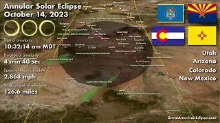 Fly with the Moon's Shadow over Arizona during the Annular Solar Eclipse of October 14, 2023