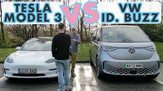 Tesla Model 3 Dual Motor vs VW ID. Buzz - Head-To-Head Full EV Comparison & Review