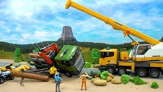 Crane Truck rescue Timber Truck! Police Cars and Race Car~! BIBO TOYS