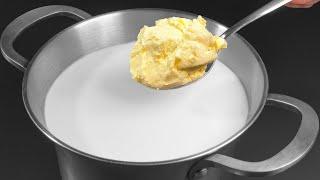 Geben Sie einfach Butter in die kochende Milch! Hausgemachtes Käse Rezept in 5 Minuten