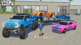 MrBeast SPENDS $500,000! - CUSTOM DODGE HELLCAT & FERRARI | FARMING SIMULATOR 2019