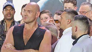 Tyson Fury REFUSES face off with Oleksandr Usyk after he steps to him & shows no fear!