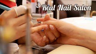 ASMR Getting your nails done at the real nail salon gold foil marble design