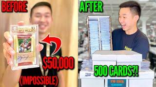 I attempted the IMPOSSIBLE card show TRADE DOWN challenge with a $50,000 MJ AUTOGRAPH?! 