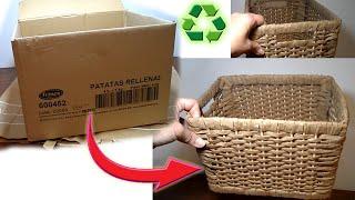 DIY  CESTA de CAJA DE CARTON PARA TODO USO 