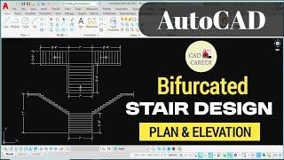 BIFURCATED STAIR IN AUTOCAD PLAN AND ELEVATION | CIVIL ENGINEE , ARCHITECTURE