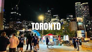 [4K] Toronto Downtown Late Night Walk | Roger Center & CN Tower Area