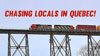 Chasing Canadian National to a HUGE Bridge in Quebec City! Quebec Rail Action Galore!