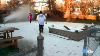 Fake snow machine creates winter fun in man's backyard