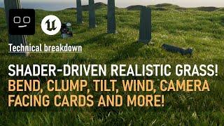 How I built a realistic grass shader in UE5! Shader driven bend, clump, tilt, wind and more!