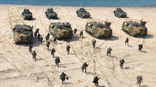 Massive Amount of US & Korean AAVs in Action During Intense Beach Assault Drill