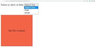 Hide or Show a div using HTML Select Tag & JS
