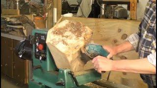 Woodturning a bowl with 2000-year-old wood