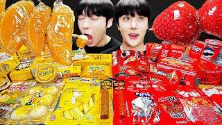 ASMR MUKBANG| GALAXY HONEY JELLY CANDY Desserts ( Red VS yellow Food, Noodles Jelly, Ice cream)