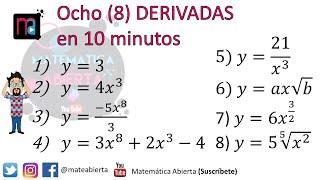 8 DERIVADAS en 10 minutos / EXPLICACIÓN + Ejercicios / (Nivel: Iniciando)