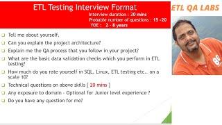 ETL Testing |  Interview Format for 2 - 8 YOE | Interview questions for an ETL QA Engineer