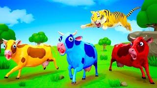 3 Magical Colored Cows Fun Play with Elephant and Tiger | Funny Cows Ep 1 | Animals 3D Cartoons