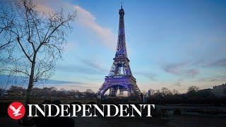 Watch again: The Eiffel Tower lights up with Ukrainian flag colours