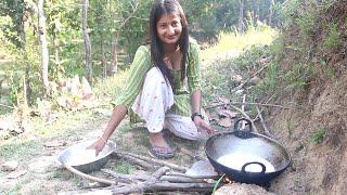 village girl cooking and eating khir in peaceful rural life relaxing nature sound vlog