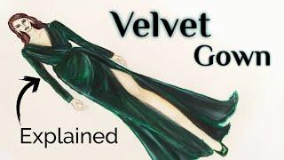 How to draw Velvet | Illustrate Velvet Gown | Fashion Illustration