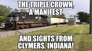 The NS Triple Crown, a mixed manifest and sights from Clymers, Indiana. Small town America defined!