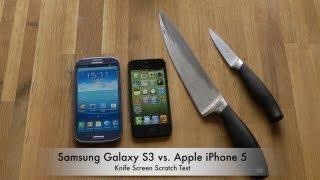 Samsung Galaxy S3 vs. Apple iPhone 5 - Knife Screen Scratch Test