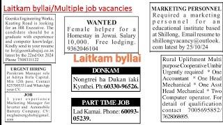 Laitkam byllai/Multiple job vacancies