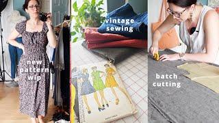 Starting {maybe too many?} sewing projects | Vintage Pattern, Tissue Fitting, & Batch Cutting