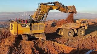 Huge Caterpillar 6040 Excavator Loading Hitachi EH3500 Dumpers & Operator View